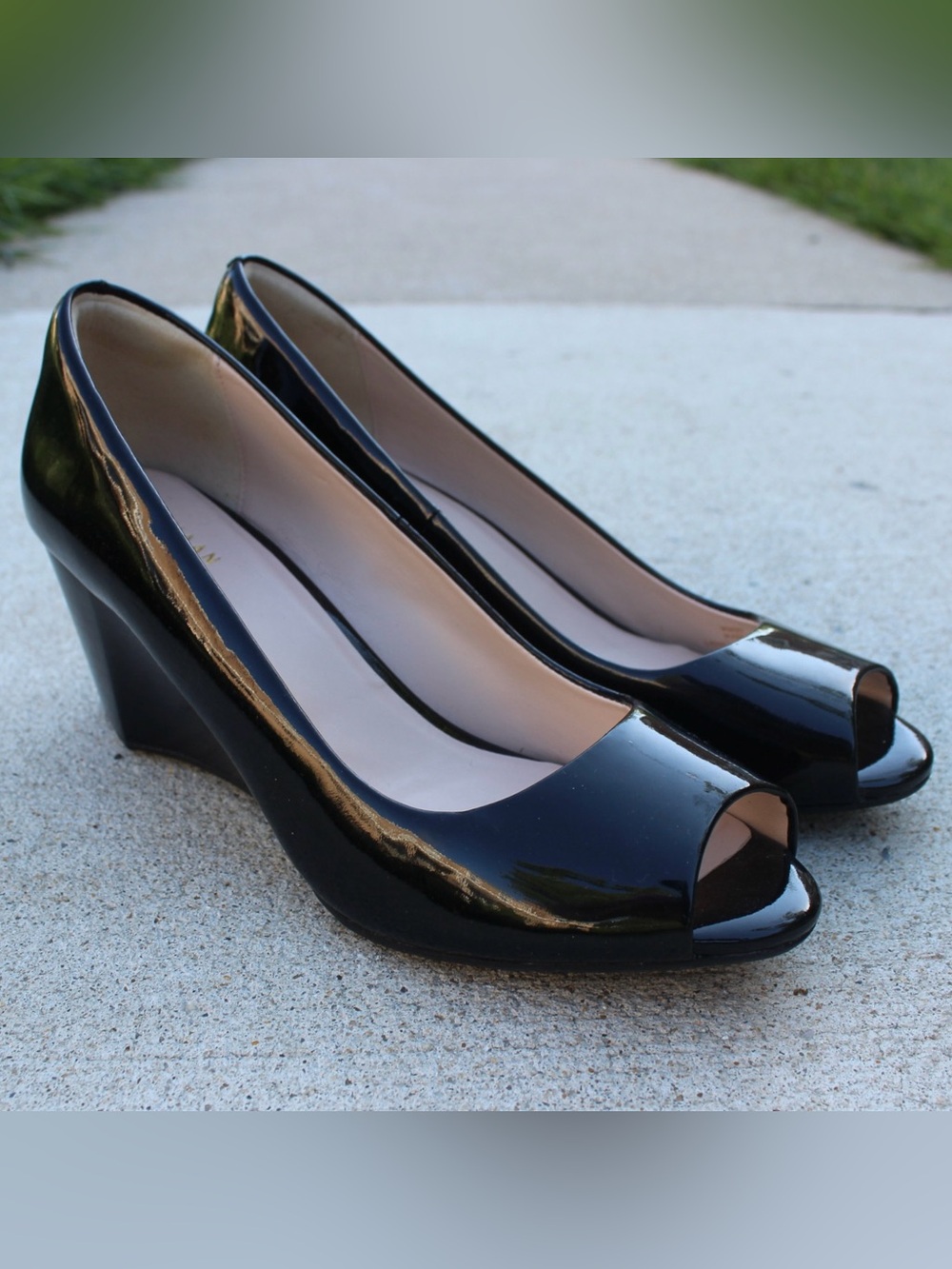 Cole Haan Sadie 65mm Open Toe Wedge Patent Leather Pump Sz 8.5